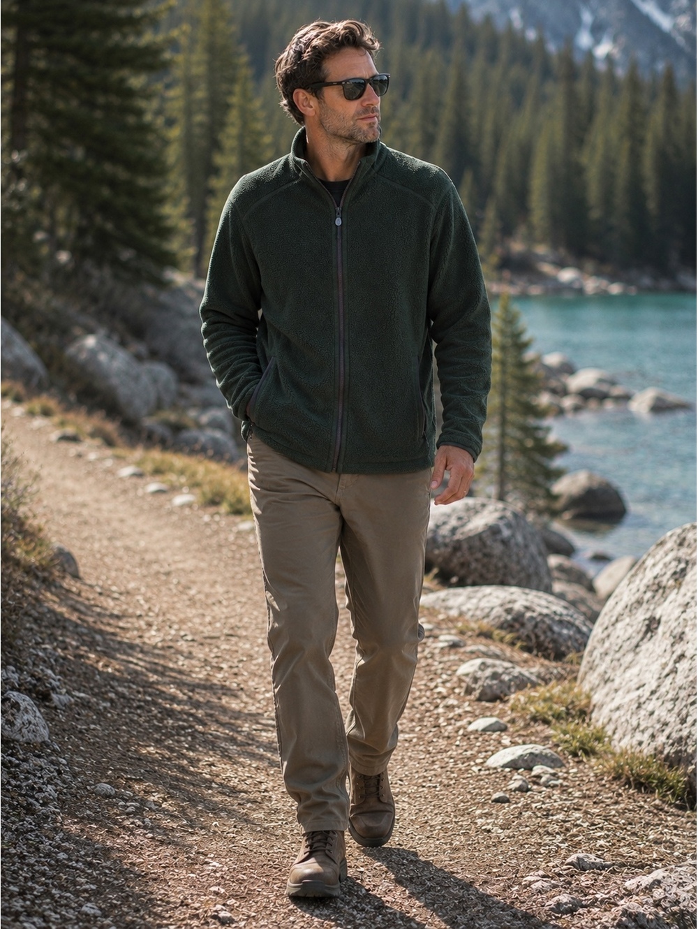 Lands' End Men's green fleece jacket medium
